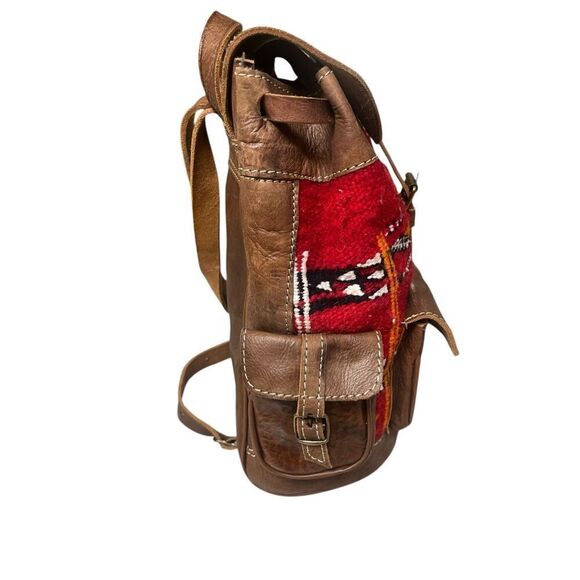 Moroccan leather backpack boho unisex - Picture 4 of 8